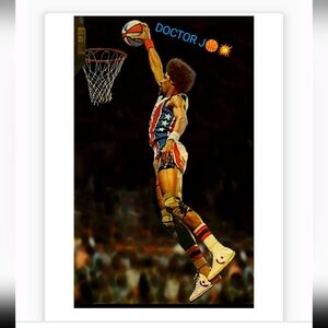(Doctor J) 8.5x11 (Julius Earving) Philadelphia 76ers Reprint Color Art Poster!